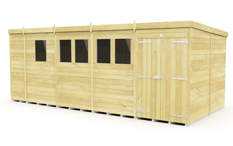 image 1 of 17 x 8 Feet Pent Shed - Double Door With Windows - Wood - L231 x W492 x H201 cm | Brown