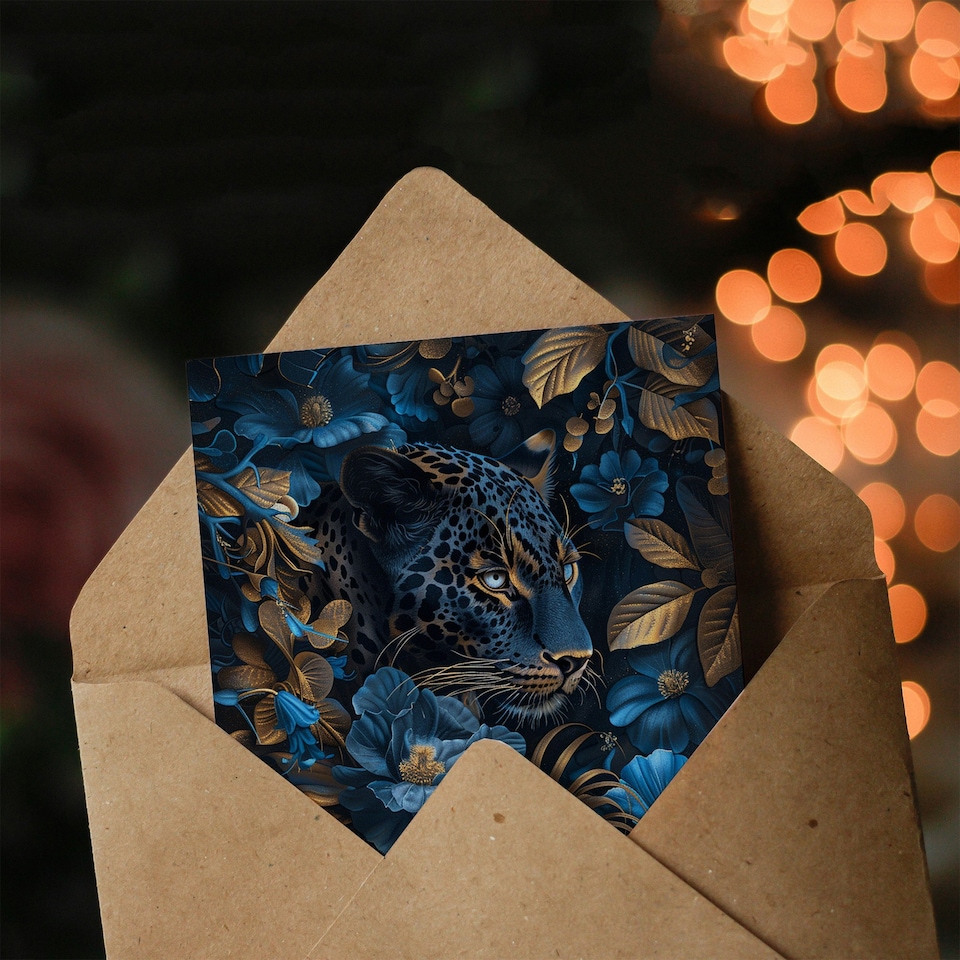 image 1 of Gold Nature Floral Jungle Woman Leopard Thank You Her Card