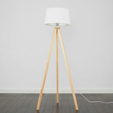 ValueLights Barbro Wood Tripod Floor Lamp White Shade White