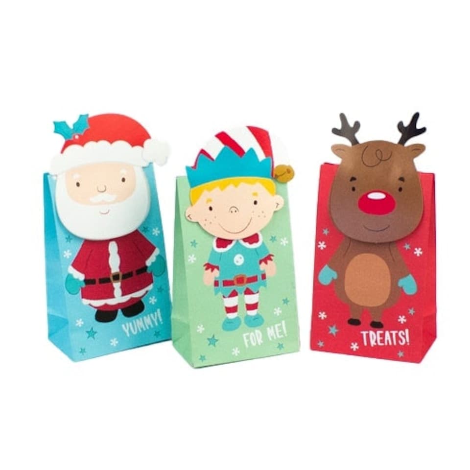 Assorted Christmas 3D Characters Paper Treat Bags - Pack of 6