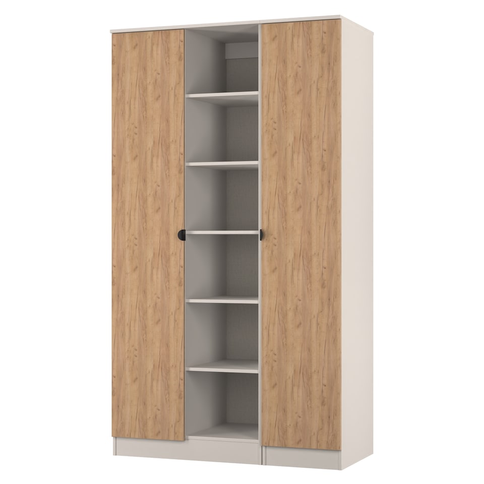 image 1 of Norway Tall Triple 2 Door Open Shelf Wardrobe in Gold Craft Oak & Kashmir (Ready Assembled) | Brown | Gold Craft Oak & Kashmir