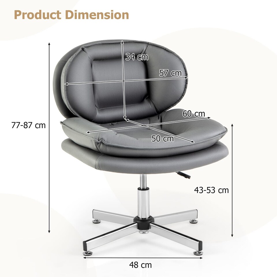 image 1 of COSTWAY Home Office Chair Swivel Desk Chair Height Adjustable Task Vanity Chair-Grey