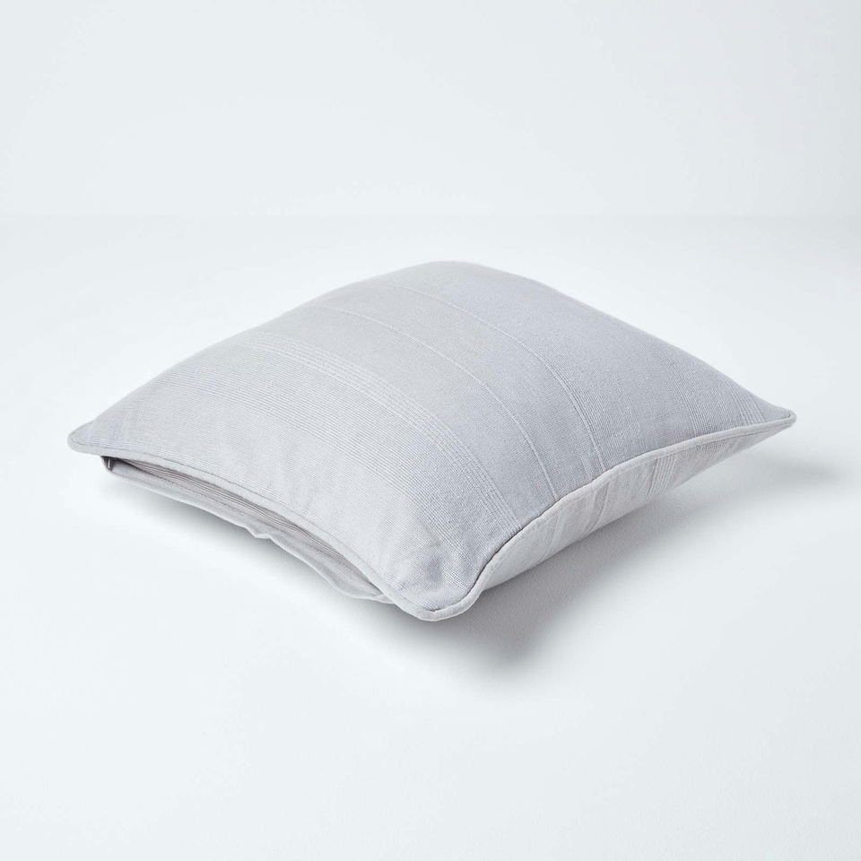 image 1 of Homescapes Cotton Rajput Ribbed Silver Grey Cushion Cover - 60 x 60 cm | Grey | 60 x 60 cm | 1