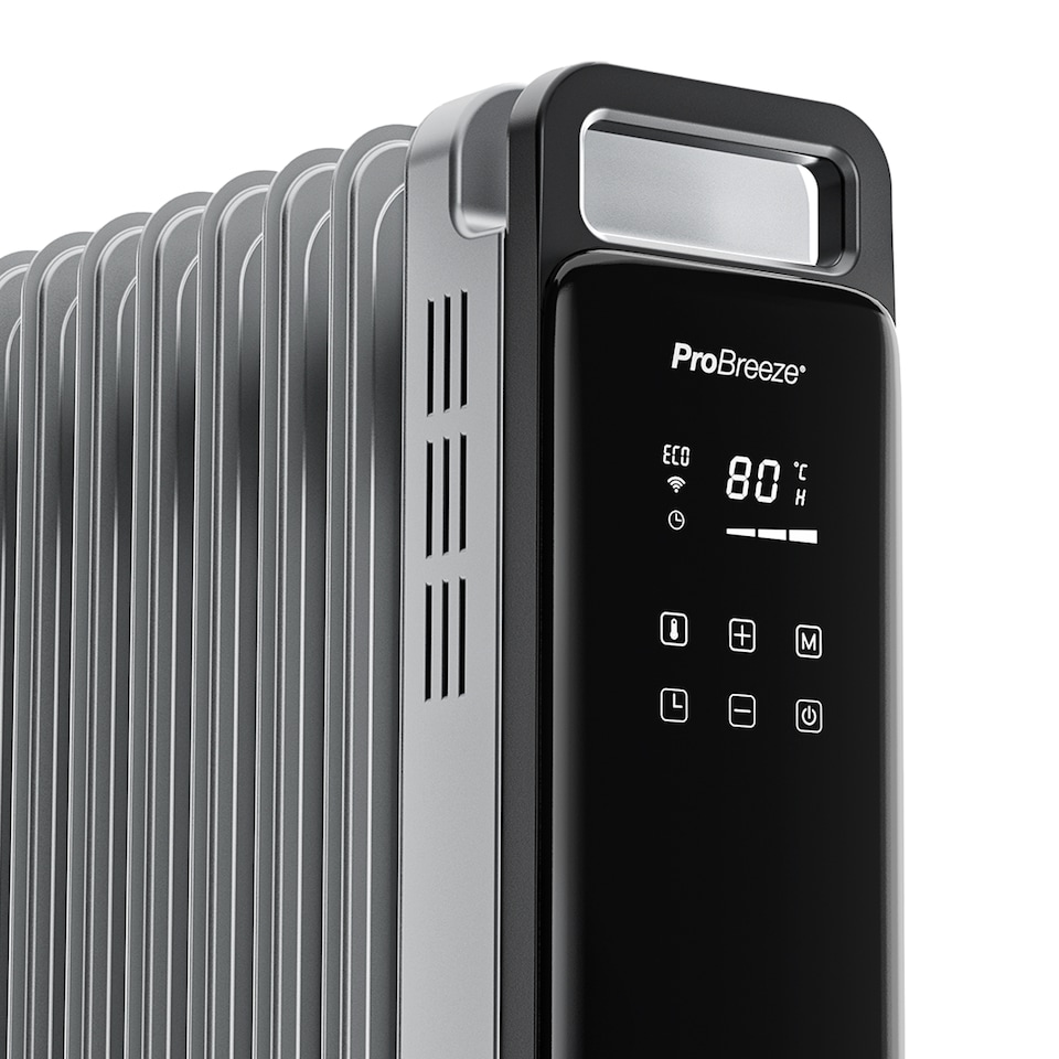 image 1 of Pro Breeze OmniWarm 2500W Oil Filled 11 Fins Eco Radiator Heater with Digital Display and Smart App Control - Silver
