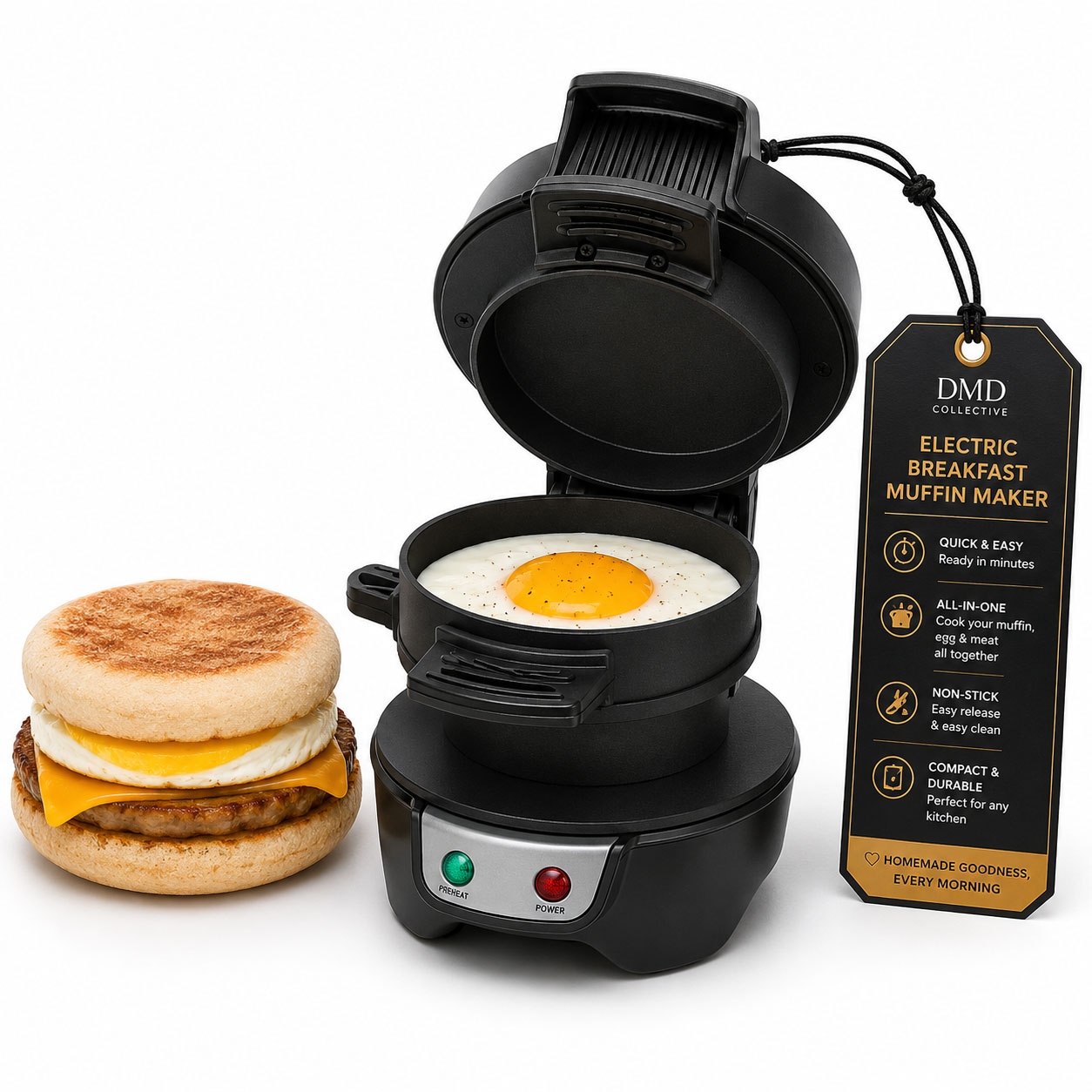 Muffin Maker, Electric Breakfast Sandwich Maker & Grilled Sandwich Toastie Maker