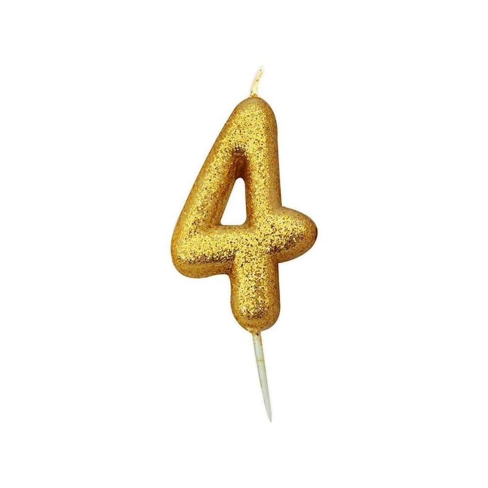Anniversary House Metallic Glitter 4th Birthday Candle - Gold - One Size