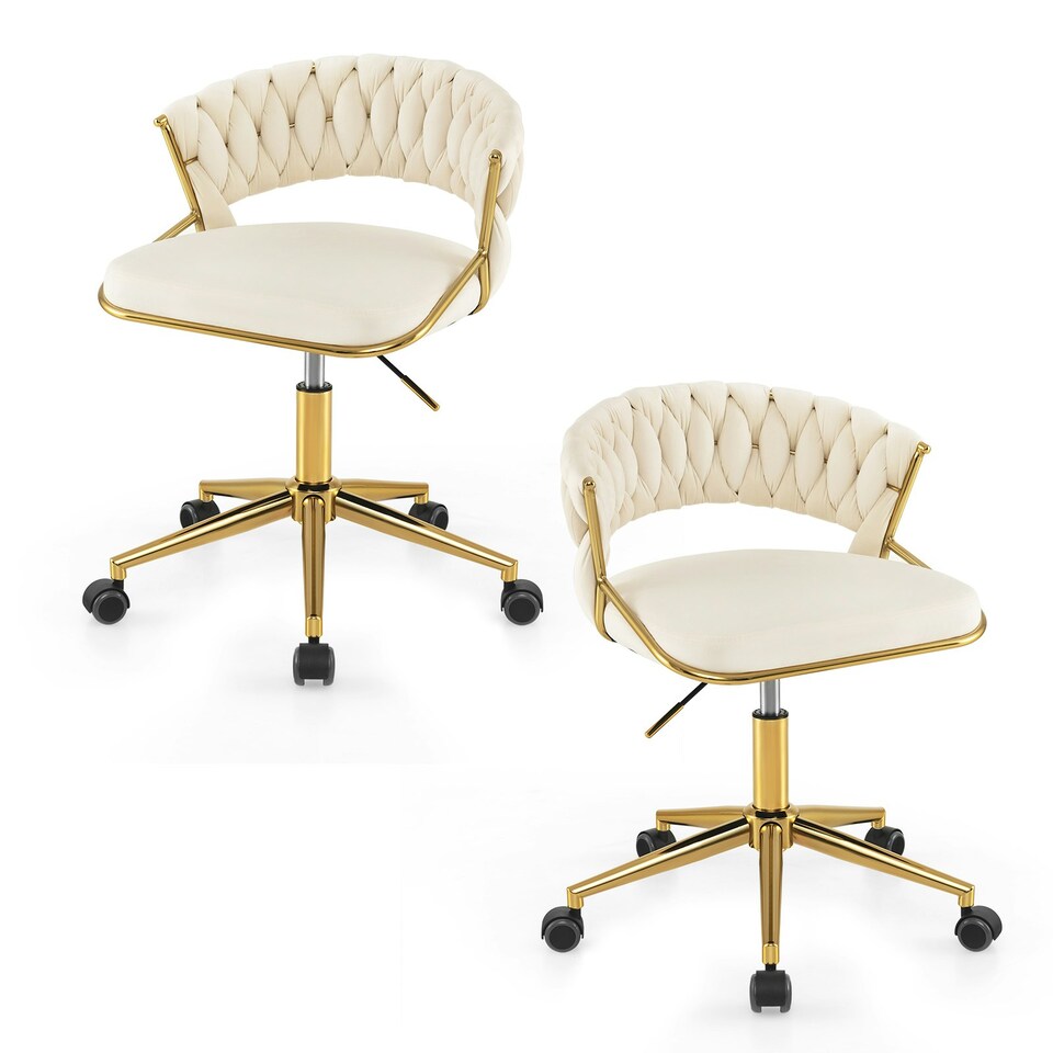 image 1 of COSTWAY 2Pcs Swivel Home Office Chair Adjustable Computer Chair White