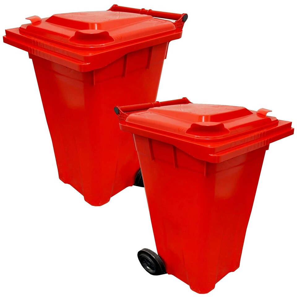 image 1 of Red 240L Standard Sized Outdoor Recycling Wheelie Bin With Rubber Wheels & Lid Red
