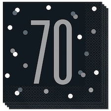 Black Glitz Age 70 Luncheon Napkins 33cm 2Ply - Pack of 16