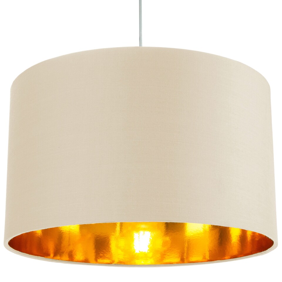 image 1 of Contemporary Cream Cotton 14 Table/Pendant Lamp Shade with Shiny Copper Inner | Cream