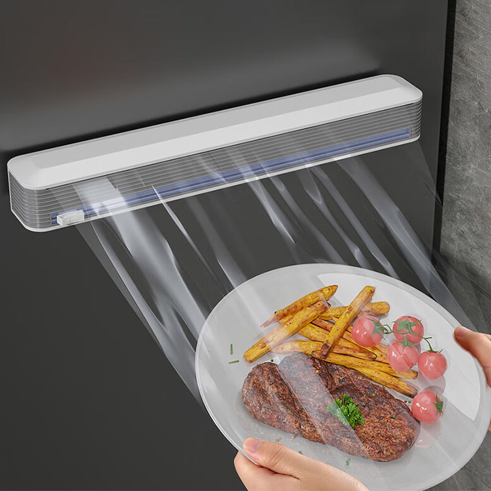 image 1 of Living and Home Magnetic Cling Film Wrap Dispenser with Slide Cutter | White