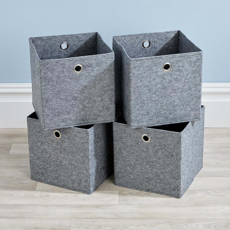 image 1 of Folding Square Storage Utility Box Drawer 4 Piece Fabric Cube Set | Grey | Felt Grey