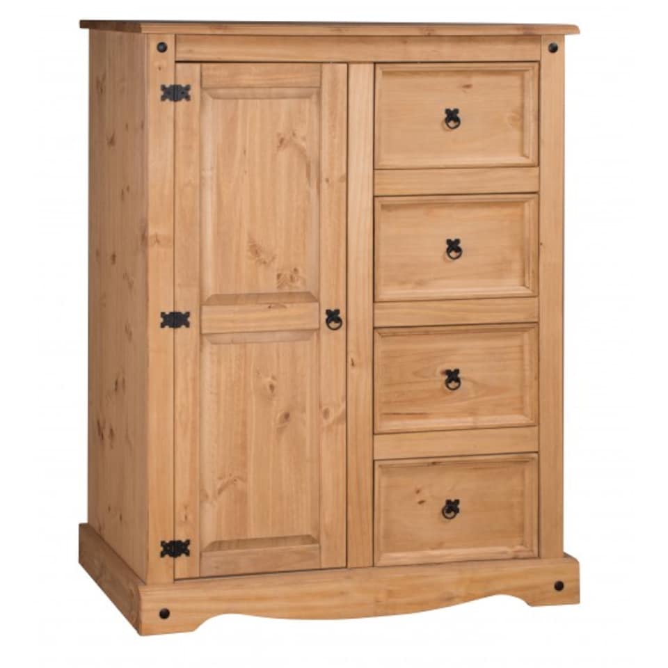 image 1 of Mercers Furniture Corona Tallboy 1 Door 4 Drawer Wardrobe Small Robe Children's Solid Wood Pine Wooden with Mexican Styling