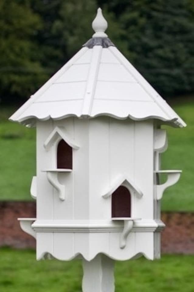 image 1 of Bergholt Dovecote, Two Tiered Hexagonal Birdhouse - Traditional English Pole Mounted Birdhouse for Doves or Pigeons | Brown | One Size