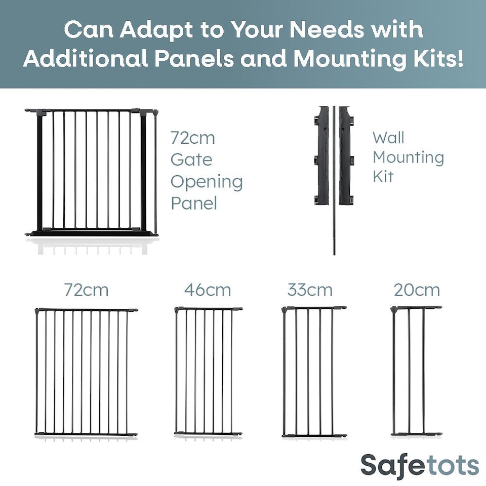 image 1 of Safetots Premium Multi Panel Room Divider, up to 115cm Wide, Grey, 70cm Tall, Flexible Barrier with Door for Baby and Toddler | Grey