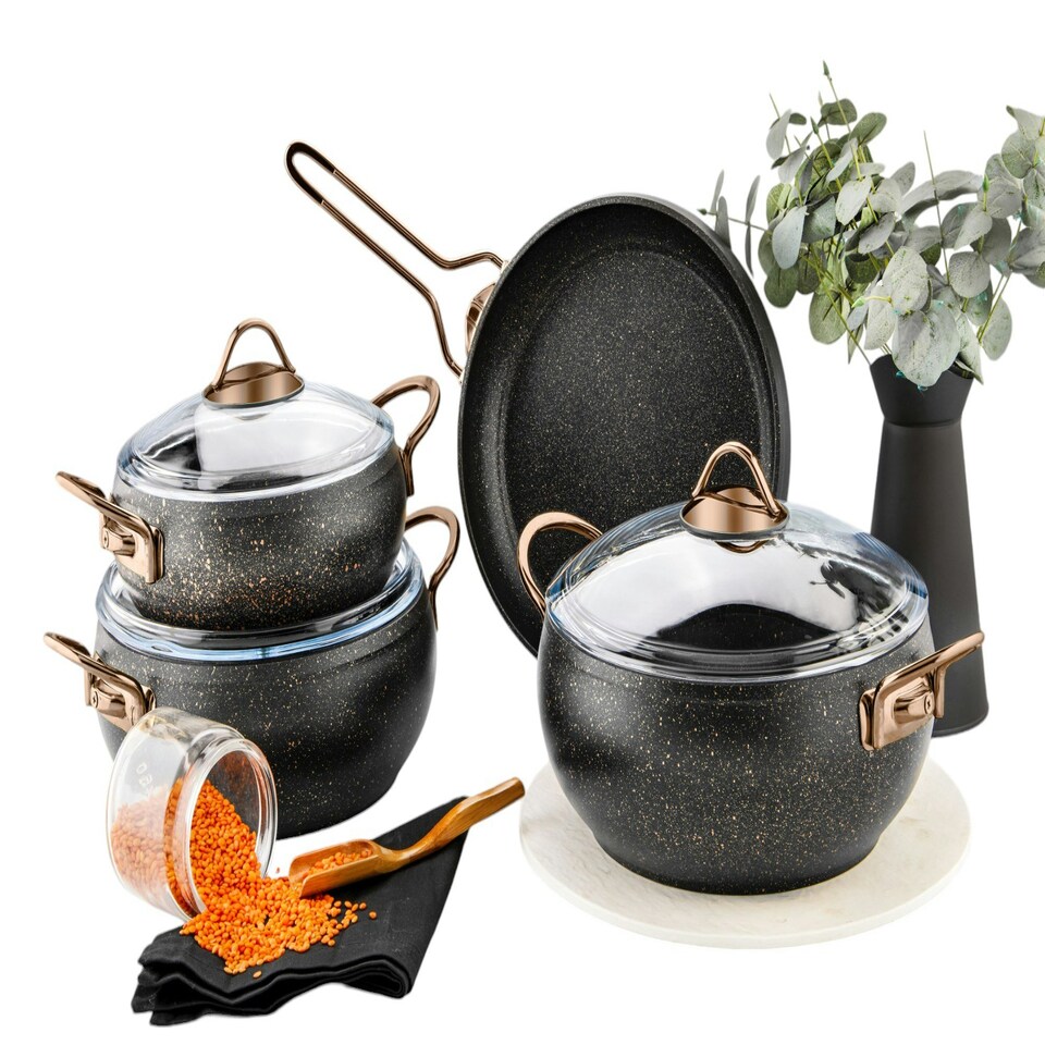 image 1 of Alya Collection 7-Piece Non-Stick Granite Cookware Set (Black)