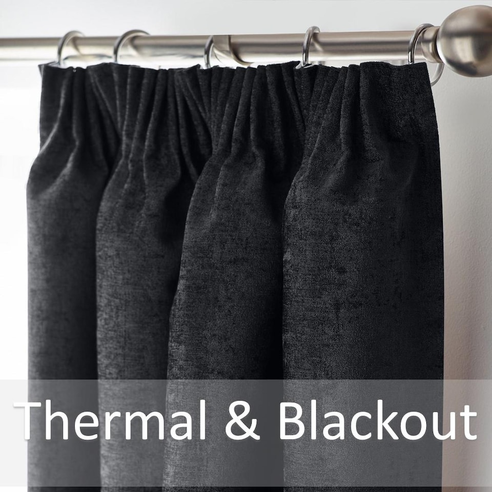 image 1 of Chenille Blackout Pencil Pleat Top Curtains 168cm x 137cm Black | Black | Black | 1