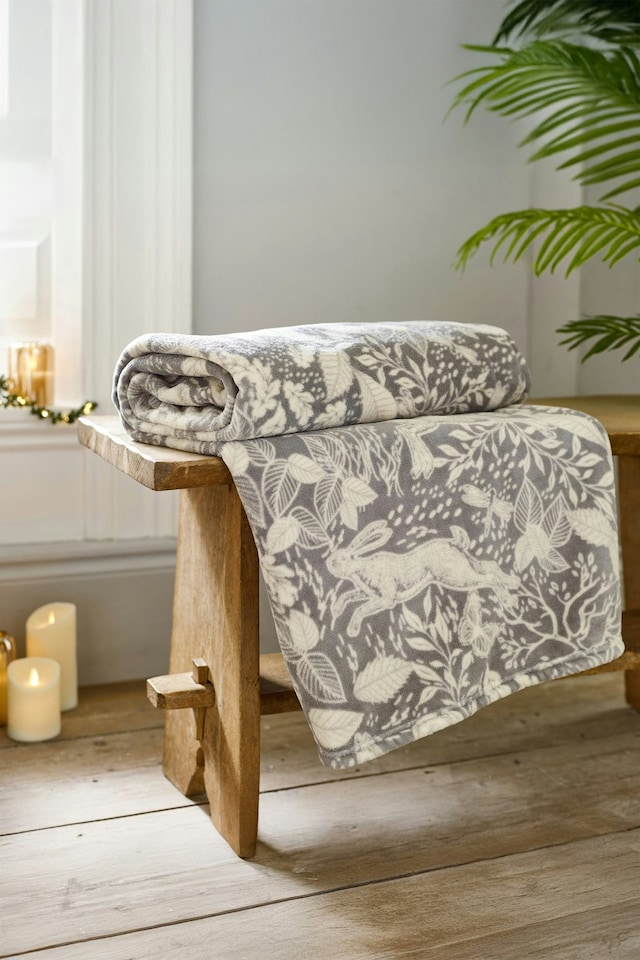 image 1 of Winter Forest Printed Coral Fleece Throw