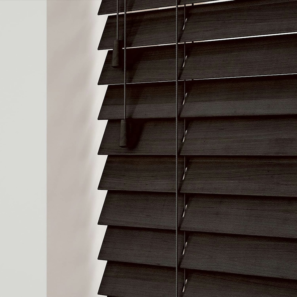 image 1 of 195cm Dark Brown Oak Wooden Venetian Blinds With Strings (130cm drop) Brown | Brown