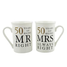 Ivory White 50th Anniversary Mr Right & Mrs Always Right Ceramic Mug Gift Set