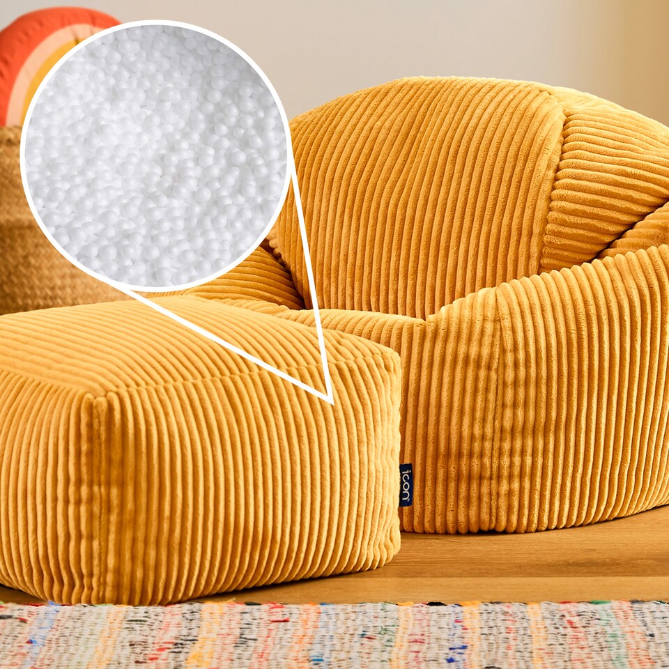 image 1 of icon Kids Kingston Cord Classic Bean Bag and Mini Square Footstool, Ochre