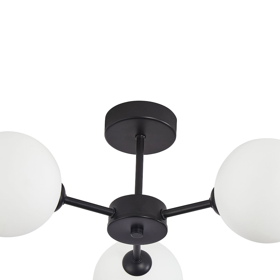 image 1 of Contemporary Chic Matte Black Ceiling Light with Opal White Globe Glass Shades | Black | Black | 1