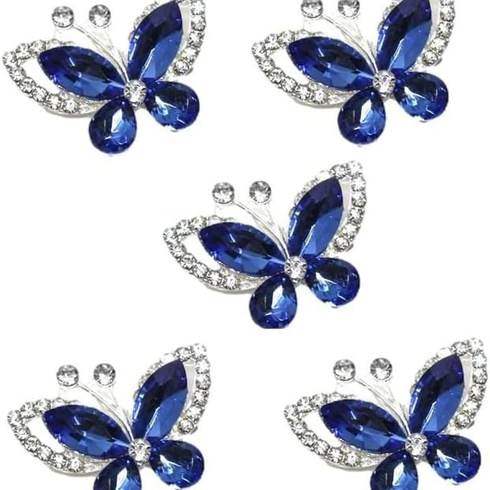 Pack of 5 Royal Blue Crystal Butterfly Embellishment - Royal Blue