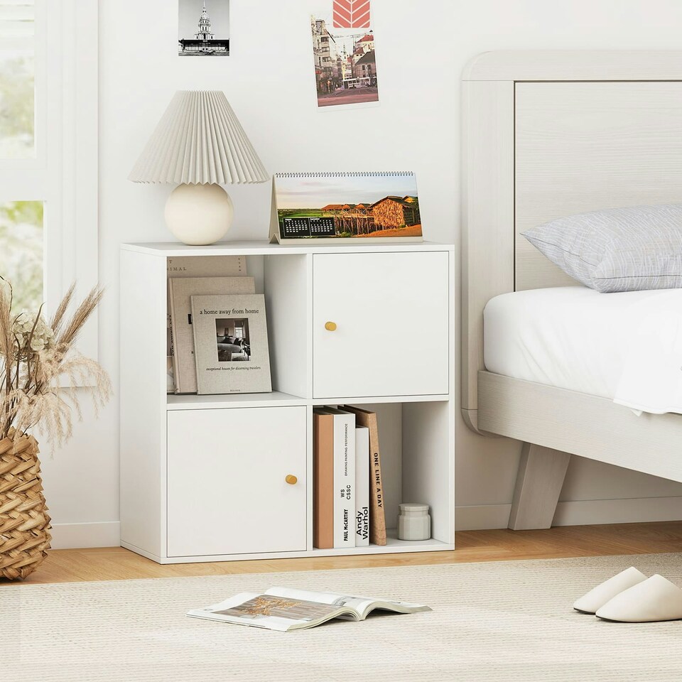 image 1 of COSTWAY 4-Cube Storage Organizer w/2 Cabinets White White