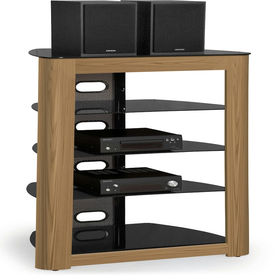 image 1 of Centurion Supports Zinnia Black with Oak Fascia 5-Shelf Flat Screen TV, Hi-Fi, AV Rack, Media Stand, Entertainment Unit Brown | Black