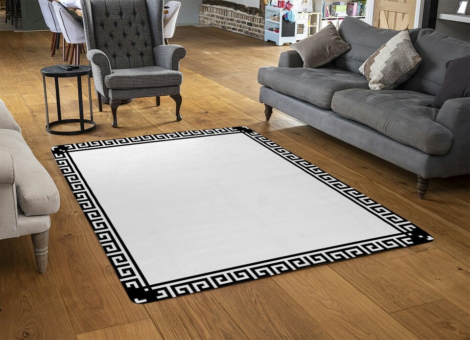 image 1 of Greek Key Border Frame (Rug) | White | XL
