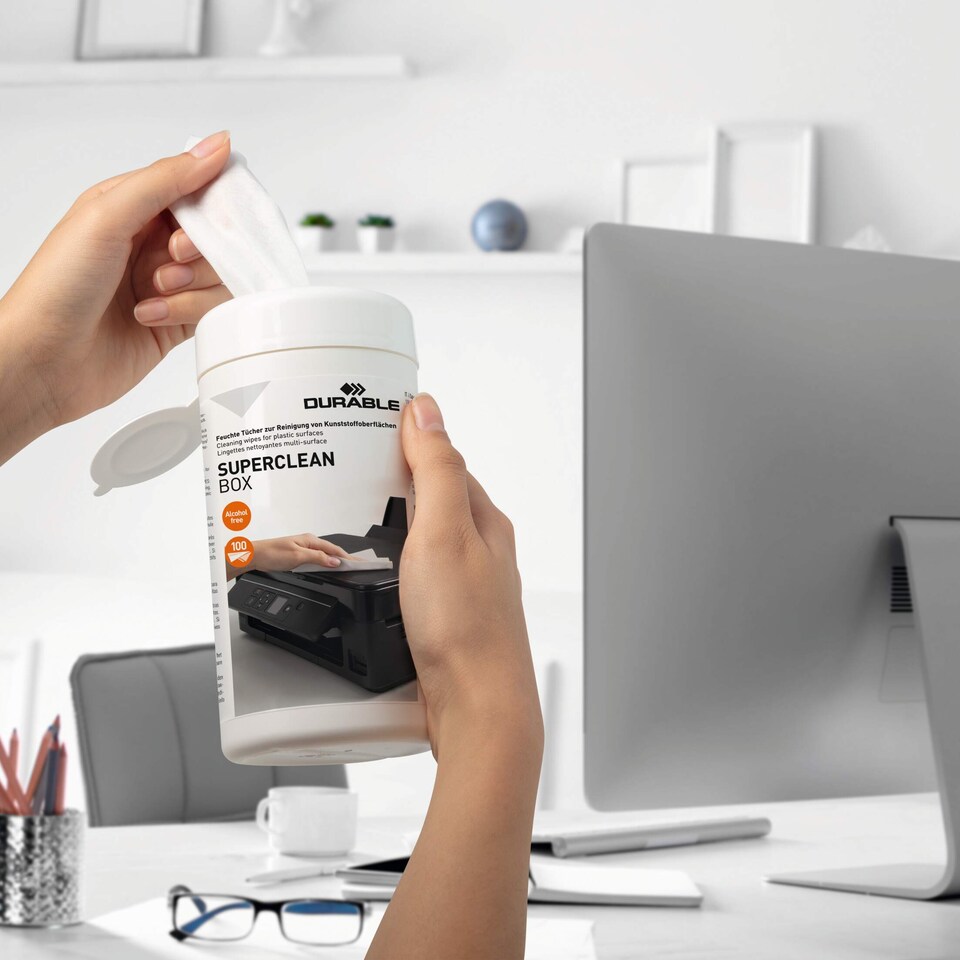 image 1 of Durable SUPERCLEAN Anti-Static Biodegradable Tech Cleaning Wipes | Tub of 100