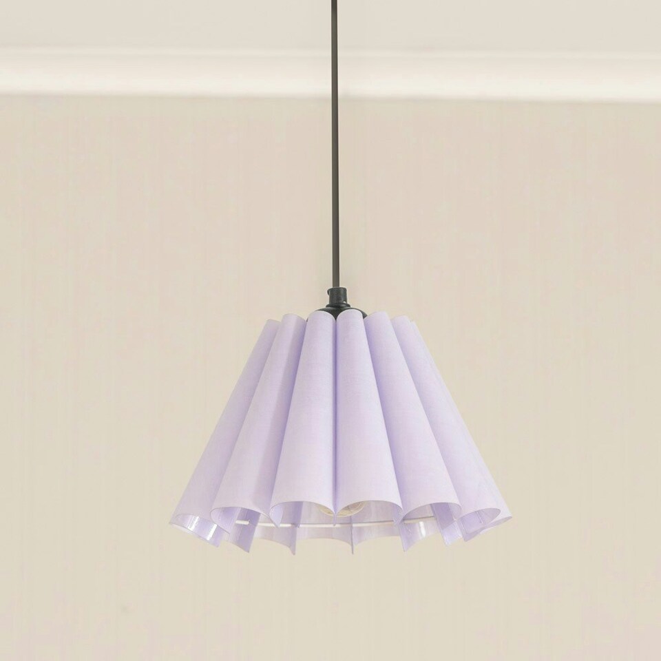 image 1 of ValueLights Lauren Lilac Fabric Pleated Scallop Edge Tapered Ceiling Floor Table Lamp Shade