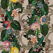 Holden Décor Outside In Floral Gate Wallpaper - Cream/Green/Pink - 10m x 53cm Cream