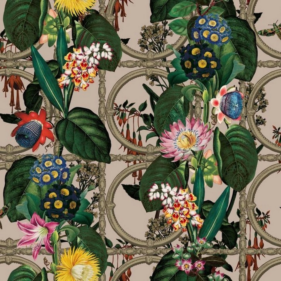 image 1 of Holden Décor Outside In Floral Gate Wallpaper - Cream/Green/Pink - 10m x 53cm Cream