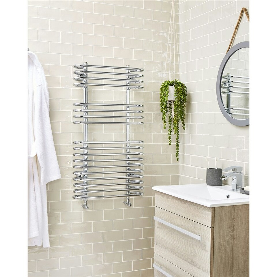 image 1 of 916mm (H) x 500mm (W) - Chrome Vertical Bathroom Towel Radiator (Holt) - (0.9m x 0.5m)