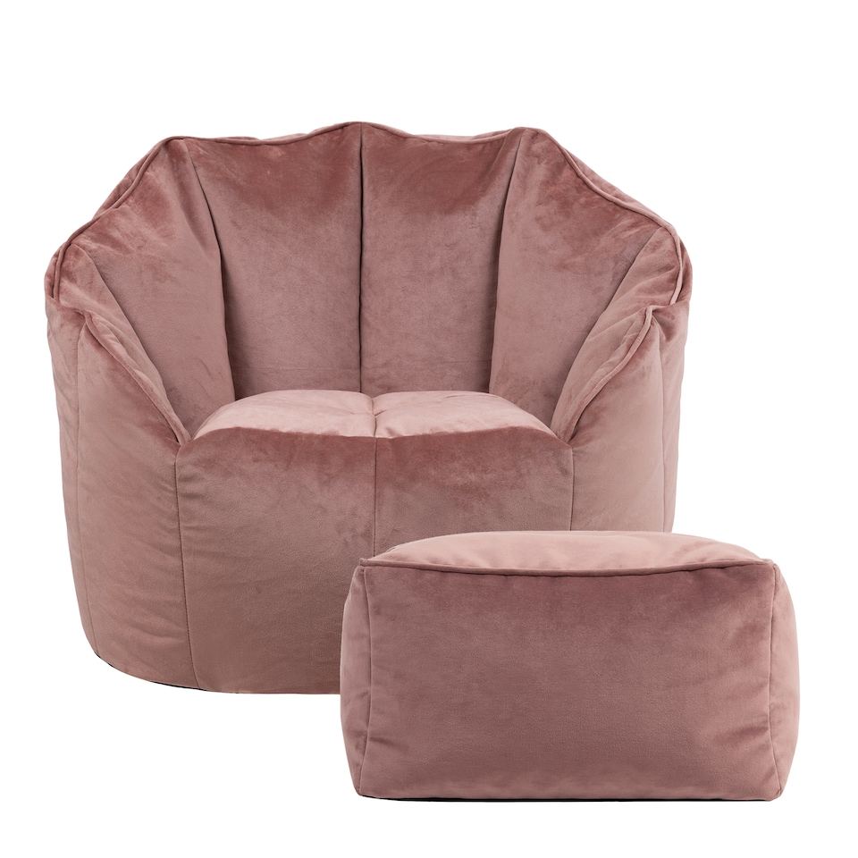 image 1 of Sirena Scallop Chair Bean Bag and Footstool Pink Velvet Bean Bags | Pink | Dusk Pink | L | 2