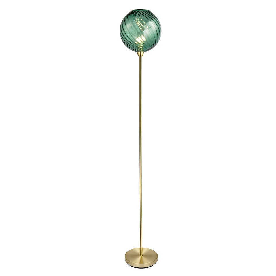image 1 of Designer Chic Floor Lamp with Brushed Gold Base and Emerald Green Glass Shade | Green