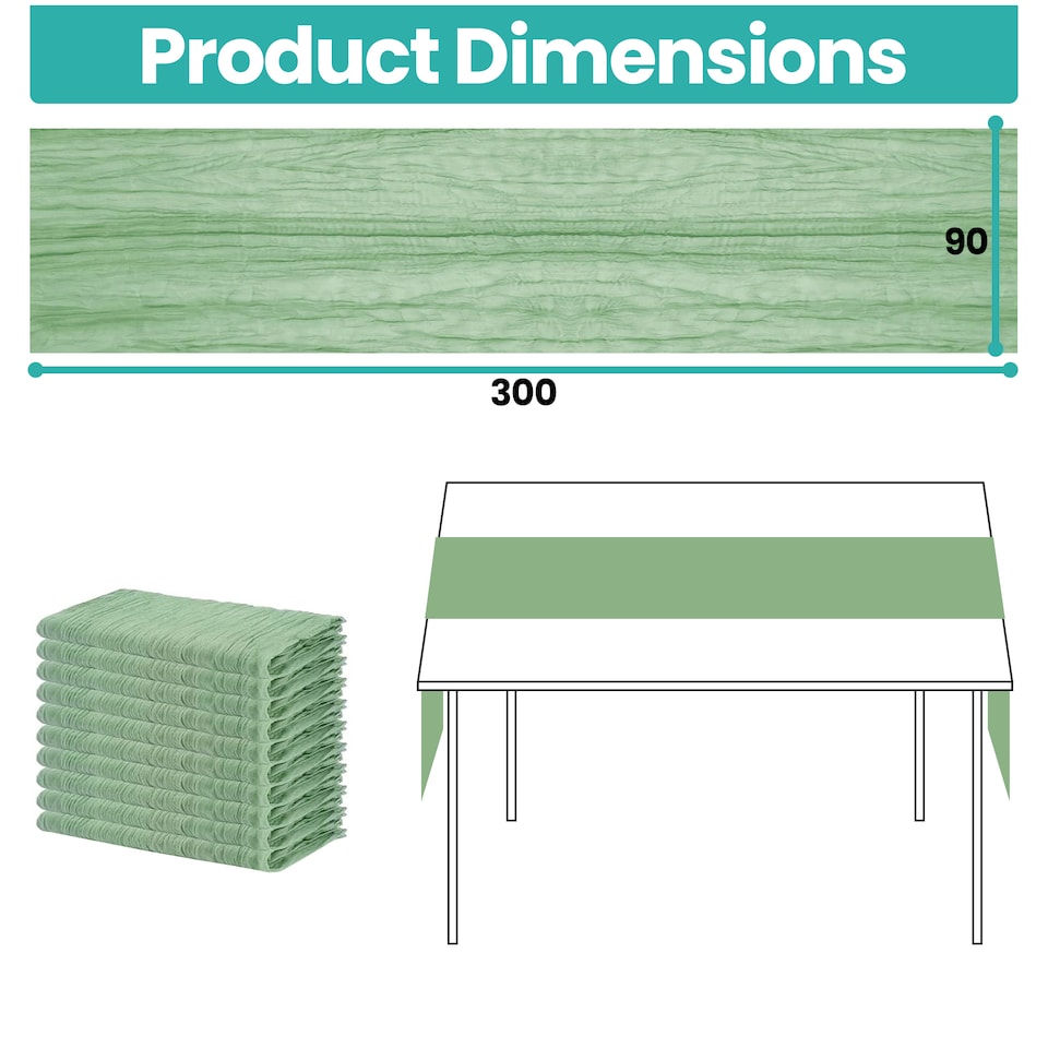 image 1 of Sage Green Cheesecloth Table Runner, Rustic Sheer Table Decor - 90x300cm