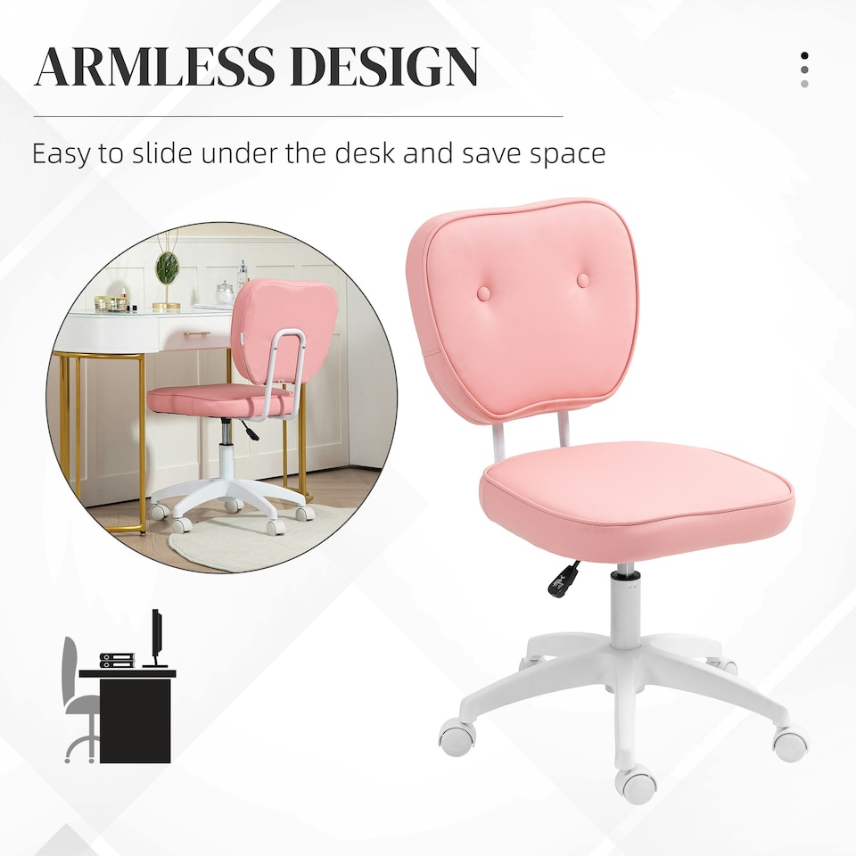 image 1 of Vinsetto Vanity Task Chair with Adjustable Height, Armless, Pink
