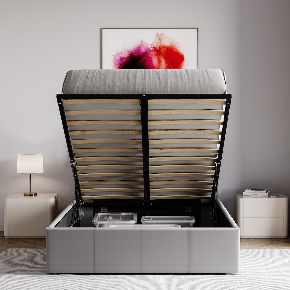 image 1 of Vida Designs Lisbon 4ft Small Double Size Ottoman Bed Storage Faux Leather, Grey, 120 x 190cm