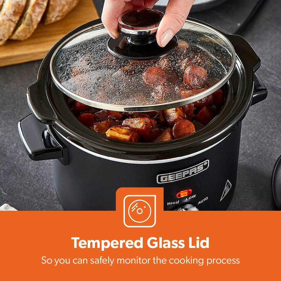 image 1 of GEEPAS 1.5 Litre Slow Cooker, Matt Design, Black