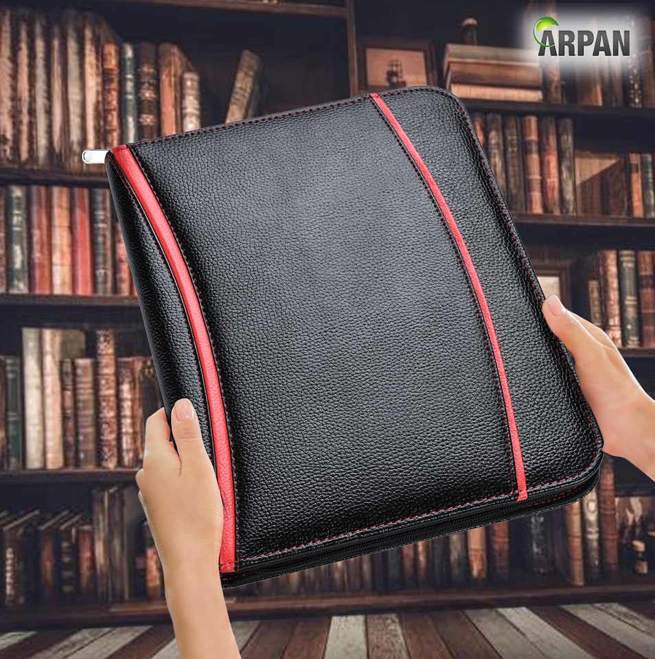 image 1 of A4 Zipped Conference Folder – Executive Portfolio with Calculator, Writing Pad, Pen Holder & Document Storage – Professional Faux Leather Business Organiser for Office, Meetings & Interviews