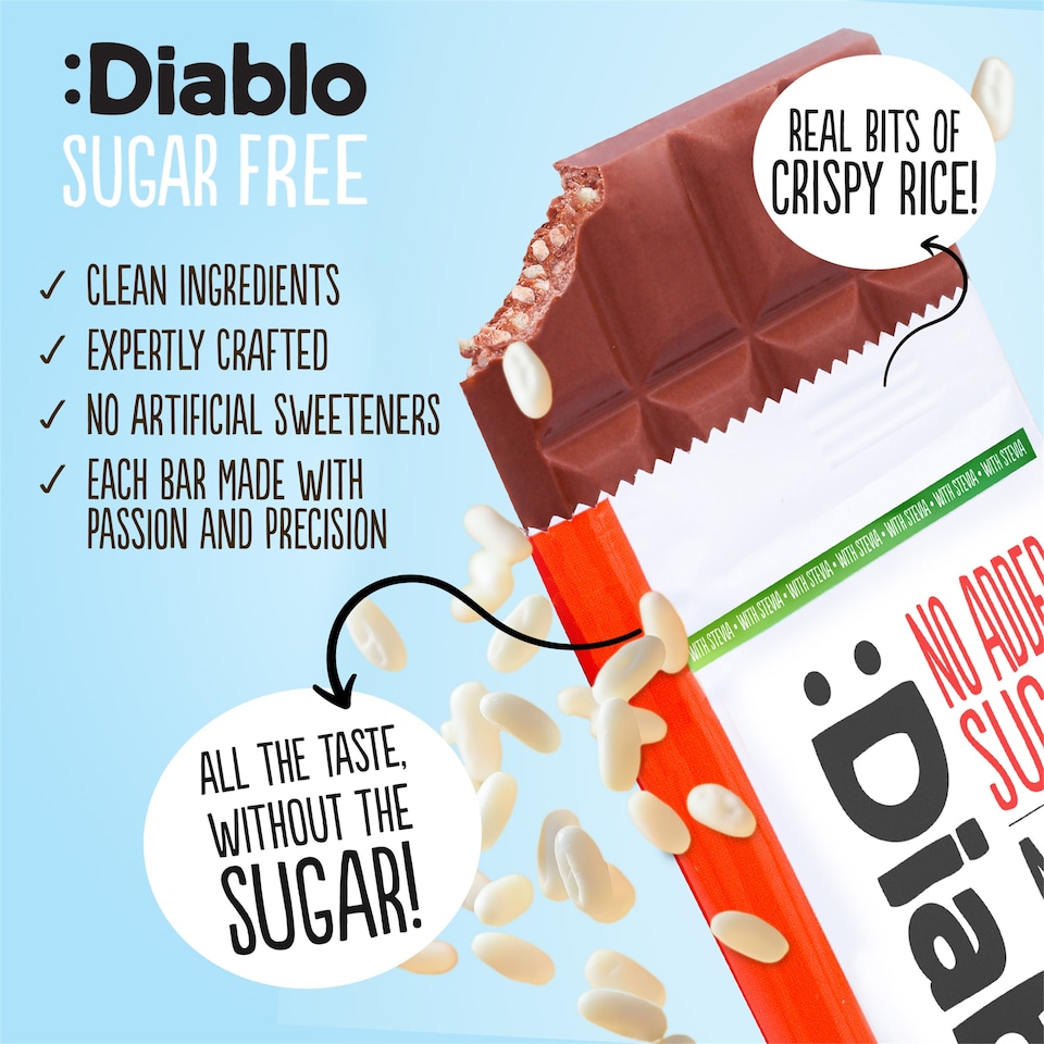 image 1 of Diablo No Added Sugar Milk Chocolate with Crispy Rice 75g 6 Pack