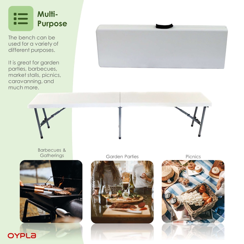 image 1 of 6ft 1.8m Folding Heavy Duty Outdoor 4 Person Trestle Bench Chair | White