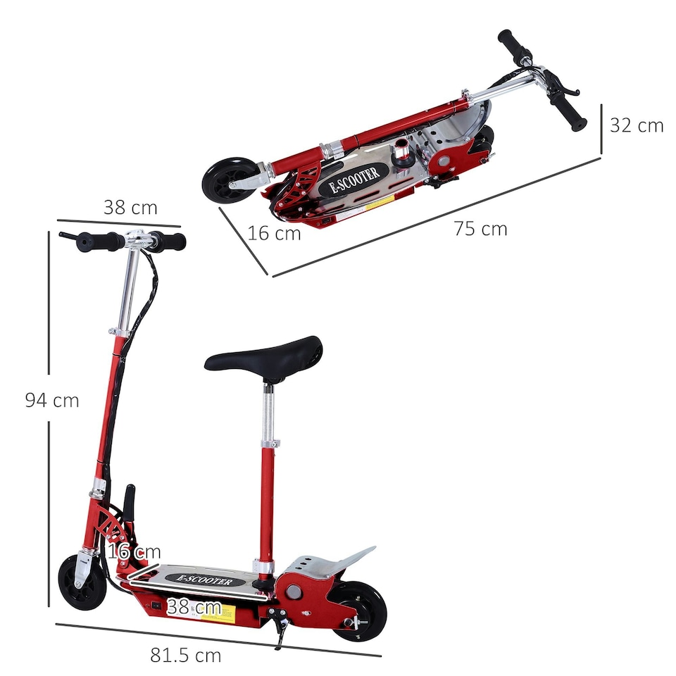 image 1 of HOMCOM Foldable Powered Scooter with Adjustable Seat and Brake, Red