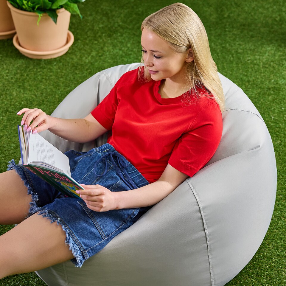 image 1 of icon Kingston Adult Classic Indoor Outdoor Bean Bag & Square Footstool Pouffe Grey