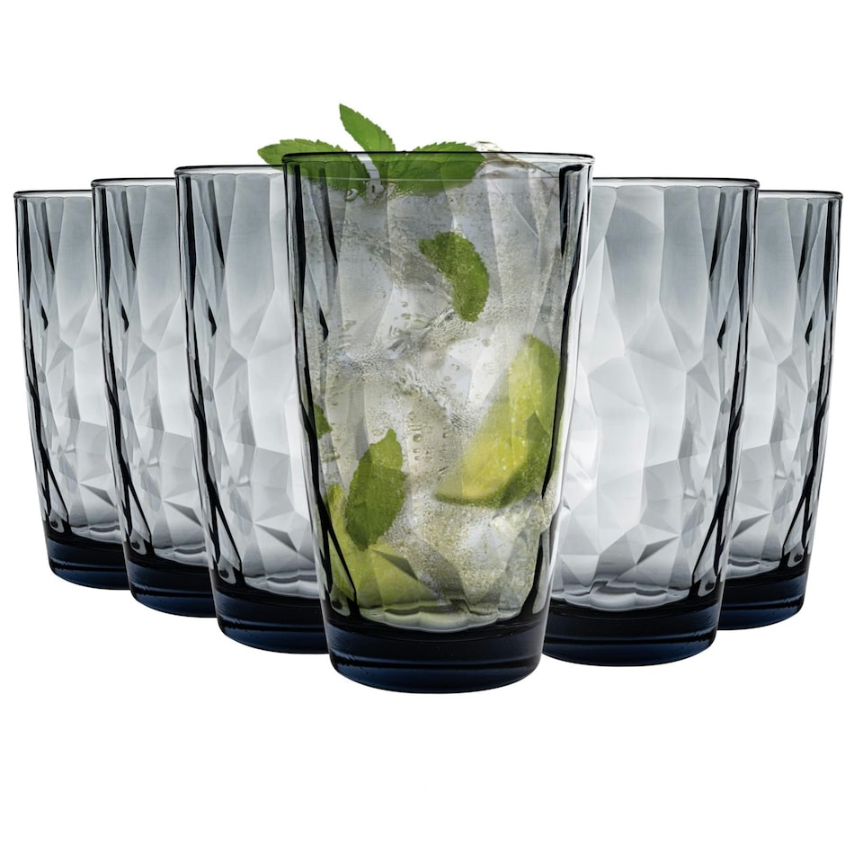image 1 of Bormioli Rocco Diamond Highball Glasses - 470ml - Blue - Pack of 6 Blue