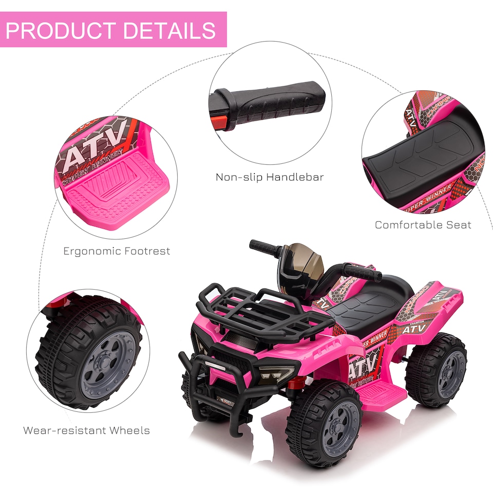 image 1 of HOMCOM 6V Kids Electric Ride on Car Toddlers Quad Bike All Terrain Vehicle Toy With Music for 18-36 months Pink