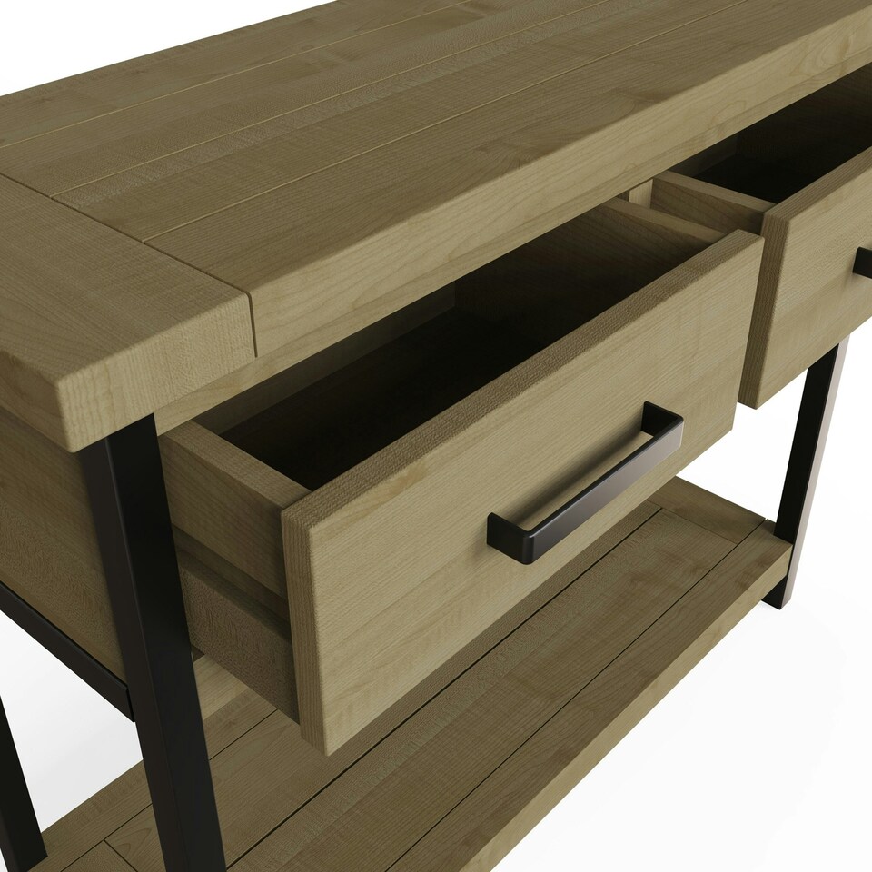 image 1 of Lowry 2 Drawer Console Table Driftwood Lacquered Solid Reclaimed Pine Brown