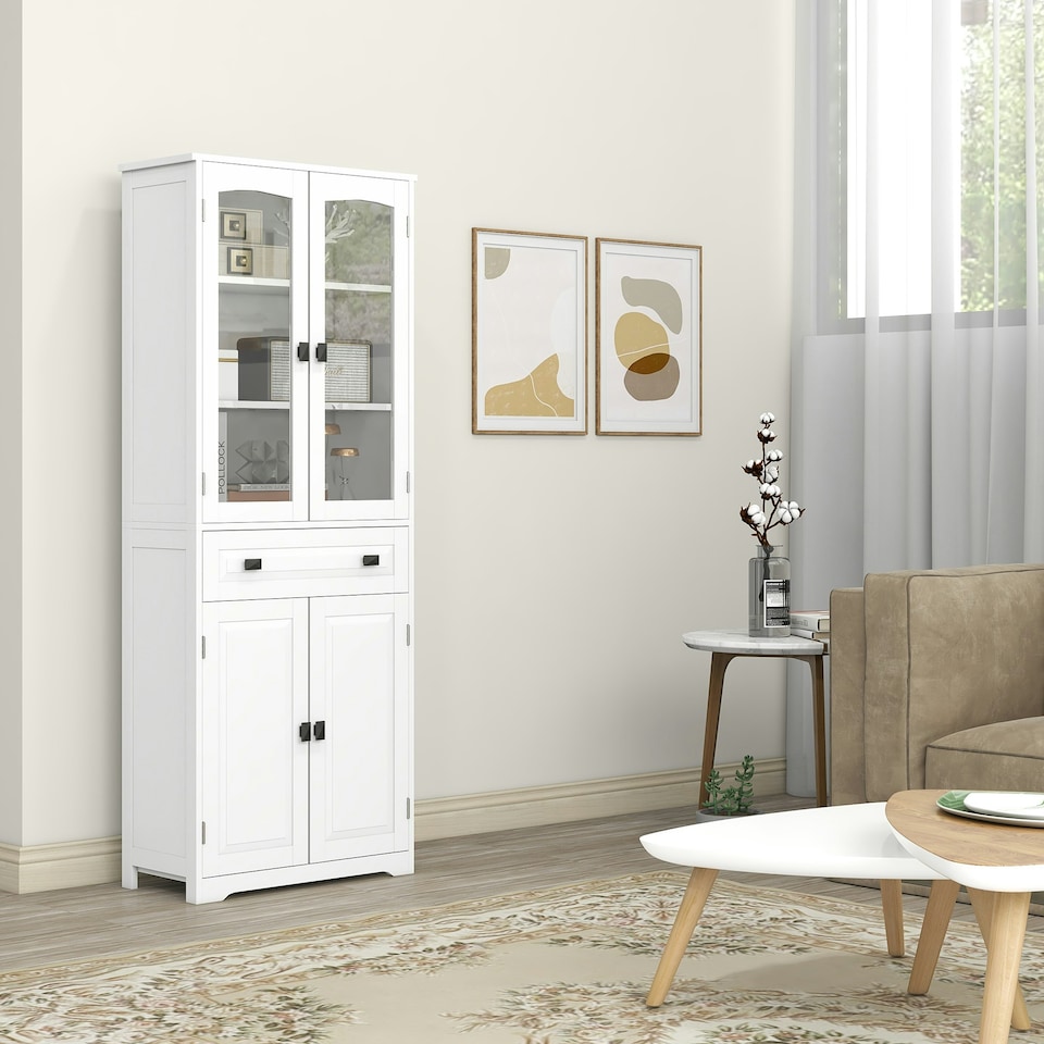 image 1 of HOMCOM Kitchen Cupboard Storage Cabinet Adjustable Shelves, Glass Door, 160cm